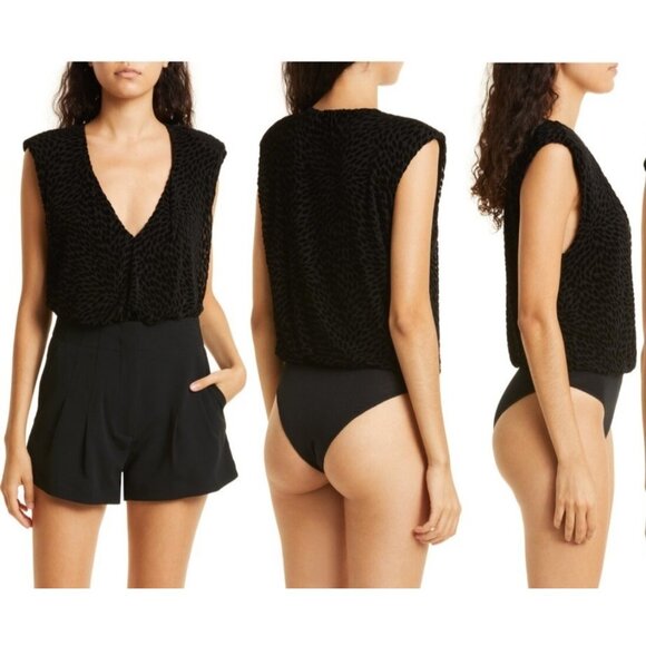 Ramy Brook Regina Velvet Burnout Bodysuit Size XS Black NWT $278 Sleeveless - Picture 6 of 14